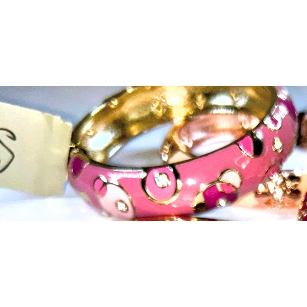 Boho Chic Pink Bangle Clamper Bracelet Nordstrom Sequin Gold Tone Rhinestones